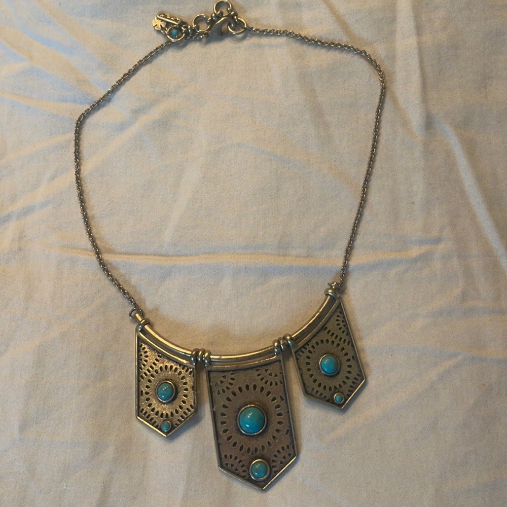 Lucky brand turquoise and gold bib style necklace